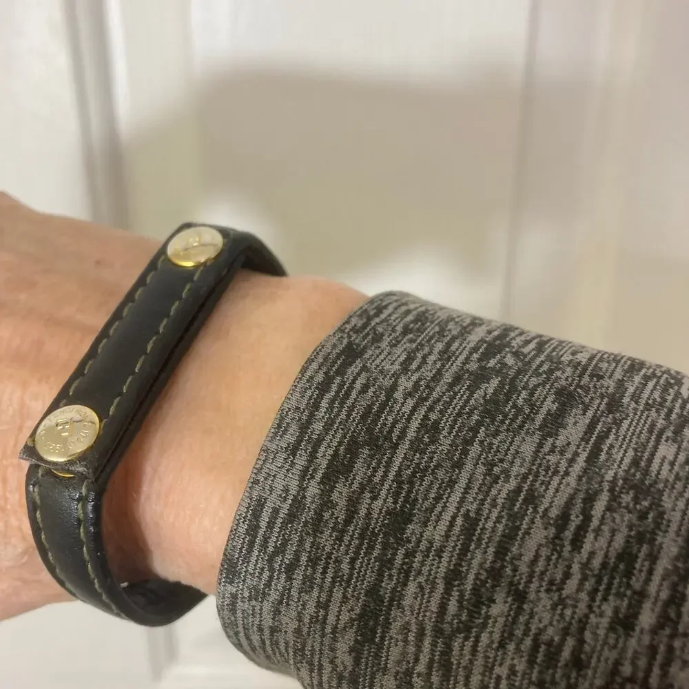 Upcycled leather logo bracelet, gold tone Fendi logo hardware purse strap